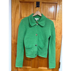 Ronny Kobo Frazer Green Textured Knit Cardigan Jacket Button Front Size L